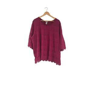 Women's Catherines Purple Knit Eyelet Knit Lined Bell Sleeve Blouse 3X